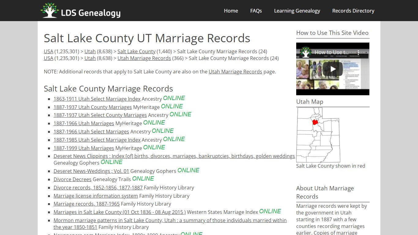 Salt Lake County UT Marriage Records - ldsgenealogy.com